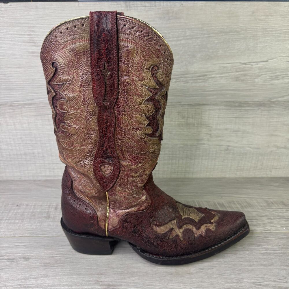 Ariat Rienda 10009550 Womens US 8 B Western Boots Roughed Red Leather Pull On